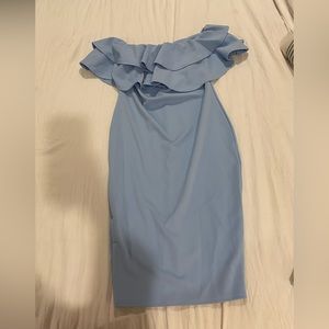 Light blue Maternity Ruffle Off The Shoulder Midi Dress